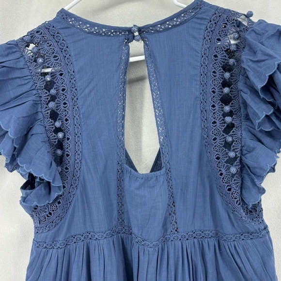 Anthropologie Women’s Size Small Blue Ruffle Flutter Sleeve Plunge Mini Dress - Picture 6 of 14